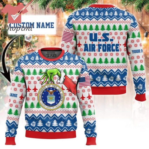 Grinch x US Air Force Custom Name Ugly Christmas Sweater