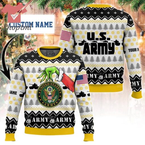 Grinch x US Army Custom Name Ugly Christmas Sweater