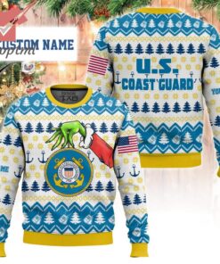 Grinch x US Coast Guard Custom Name Ugly Christmas Sweater