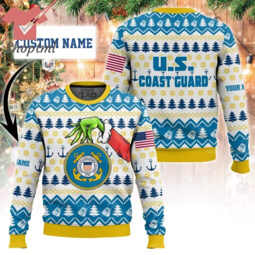 Grinch x US Coast Guard Custom Name Ugly Christmas Sweater