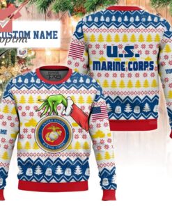 Grinch x US Marines Custom Name Ugly Christmas Sweater