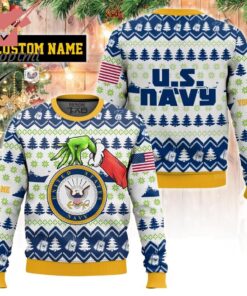 Grinch x US Navy Custom Name Ugly Christmas Sweater