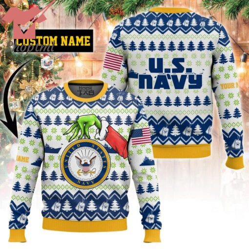 Grinch x US Navy Custom Name Ugly Christmas Sweater