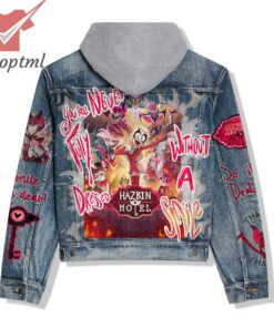 hazbin hotel youre never fully dressed without a smile hooded denim jacket 3 bqajD