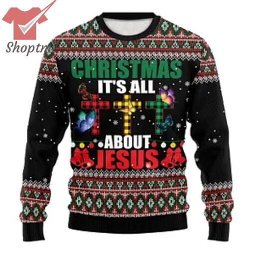 It’s All About Jesus Butterfly Plaid Cross Ugly Christmas Sweater