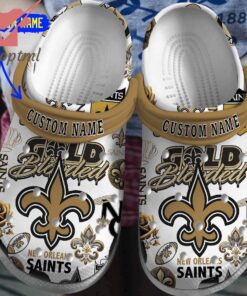 New Orleans Saints gold blooded custom name crocs clogs