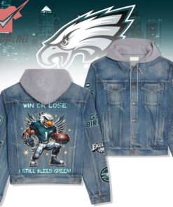 Philadelphia Eagles Still Bleed Green Hooded Denim Jacket