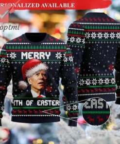 Santa Joe Biden Merry 4th Of Easter Ugly Christmas Sweater