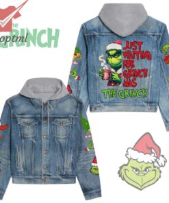 The Grinch Just Waiting For Grinch Mas Hooded Denim Jacket