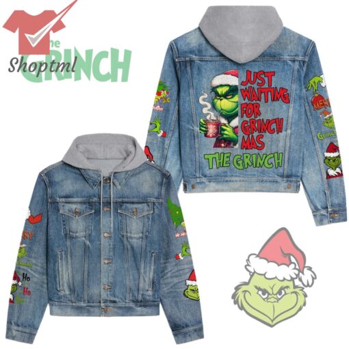 The Grinch Just Waiting For Grinch Mas Hooded Denim Jacket