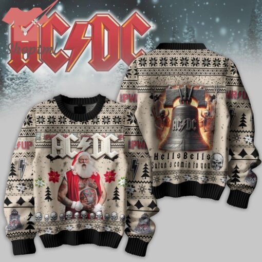 AC/DC Hells Bells Santa’s comin to you Ugly Christmas Sweater