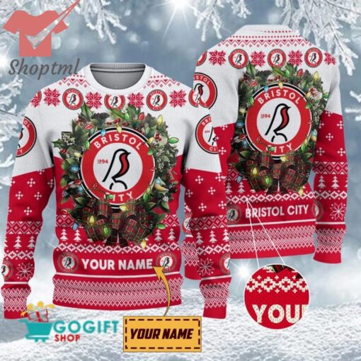 Bristol City FC Custom Name Christmas Ugly Sweater