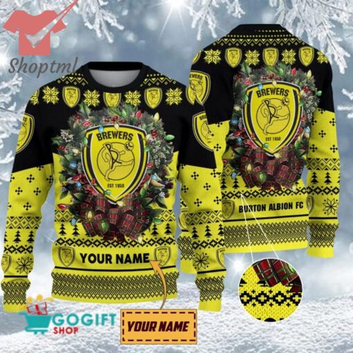 Burton Albion FC Custom Name Christmas Ugly Sweater