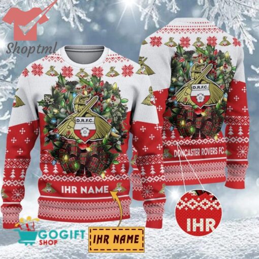 Doncaster Rovers FC Custom Name Christmas Ugly Sweater