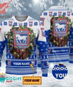 Ipswich Town FC Custom Name Christmas Ugly Sweater