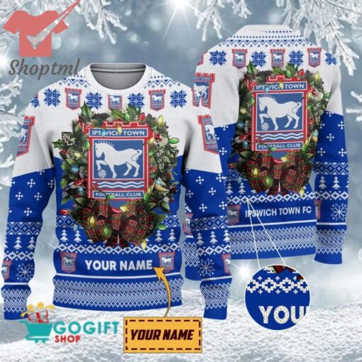 Ipswich Town FC Custom Name Christmas Ugly Sweater