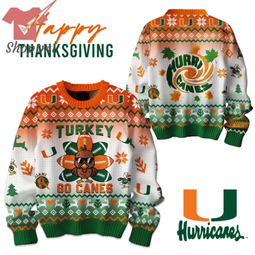 Miami Hurricanes Turkey Go Canes Ugly Christmas Sweater