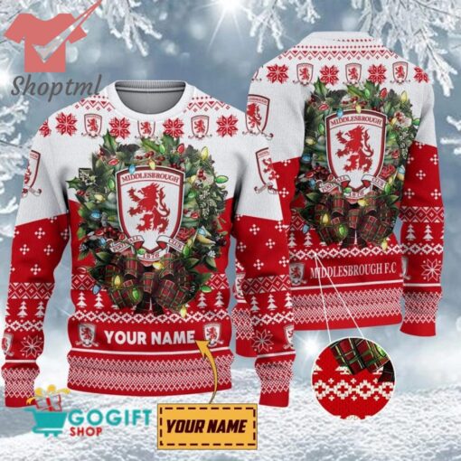 Middlesbrough FC Custom Name Christmas Ugly Sweater