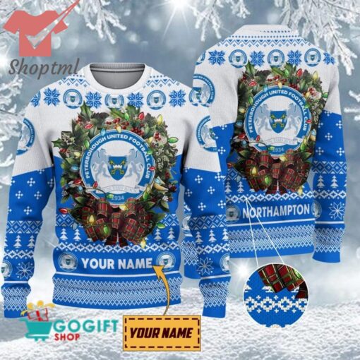 Peterborough United FC Custom Name Christmas Ugly Sweater