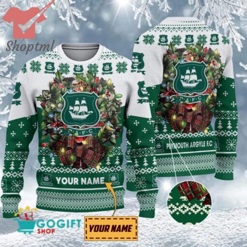 Plymouth Argyle FC Custom Name Christmas Ugly Sweater