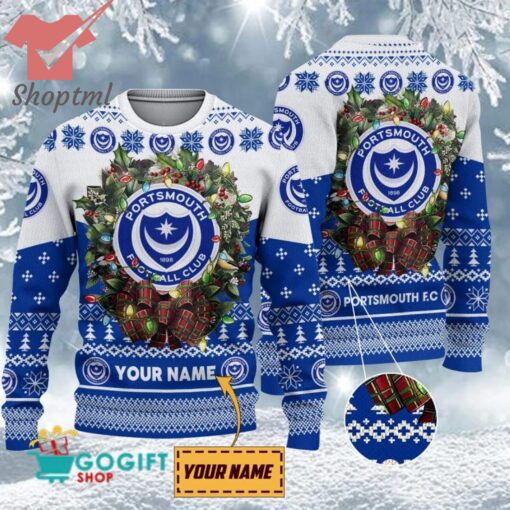 Portsmouth FC Custom Name Christmas Ugly Sweater