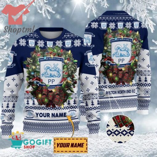 Preston North End FC Custom Name Christmas Ugly Sweater