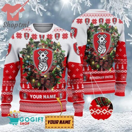 Rotherham United FC Custom Name Christmas Ugly Sweater