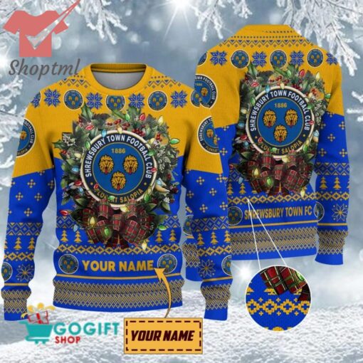 Shrewsbury Town FC Custom Name Christmas Ugly Sweater