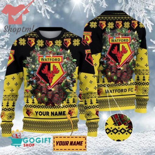 Watford FC Custom Name Christmas Ugly Sweater