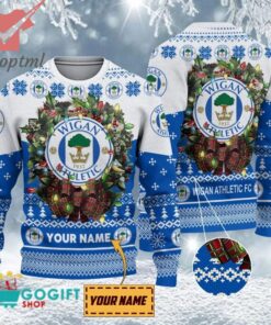 Wigan Athletic FC Custom Name Christmas Ugly Sweater