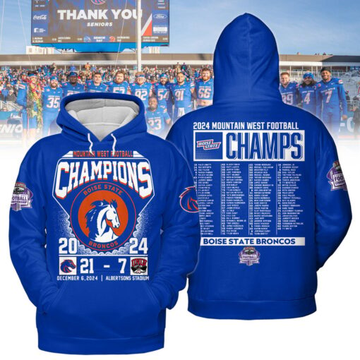 Boise State Broncos 2024 Mountain West Football Champs Hoodie Shirt