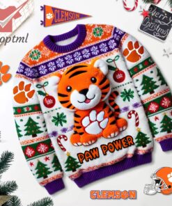 Clemson Tigers Paw Power Ugly Christmas Sweater