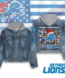 Detroit Lions Merry Christmas 2024 Hooded Denim Jacket