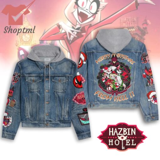 Hazbin Hotel Merry Christmas From Hell Hooded Denim Jacket